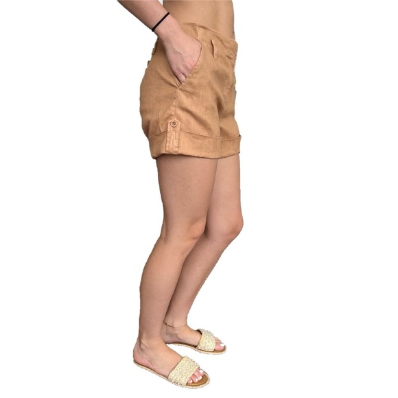 NWT Laundry Shelli Segal Linen Shorts Khaki Paper Bag Belt Loops Cuffed Size 6 - Picture 4 of 6